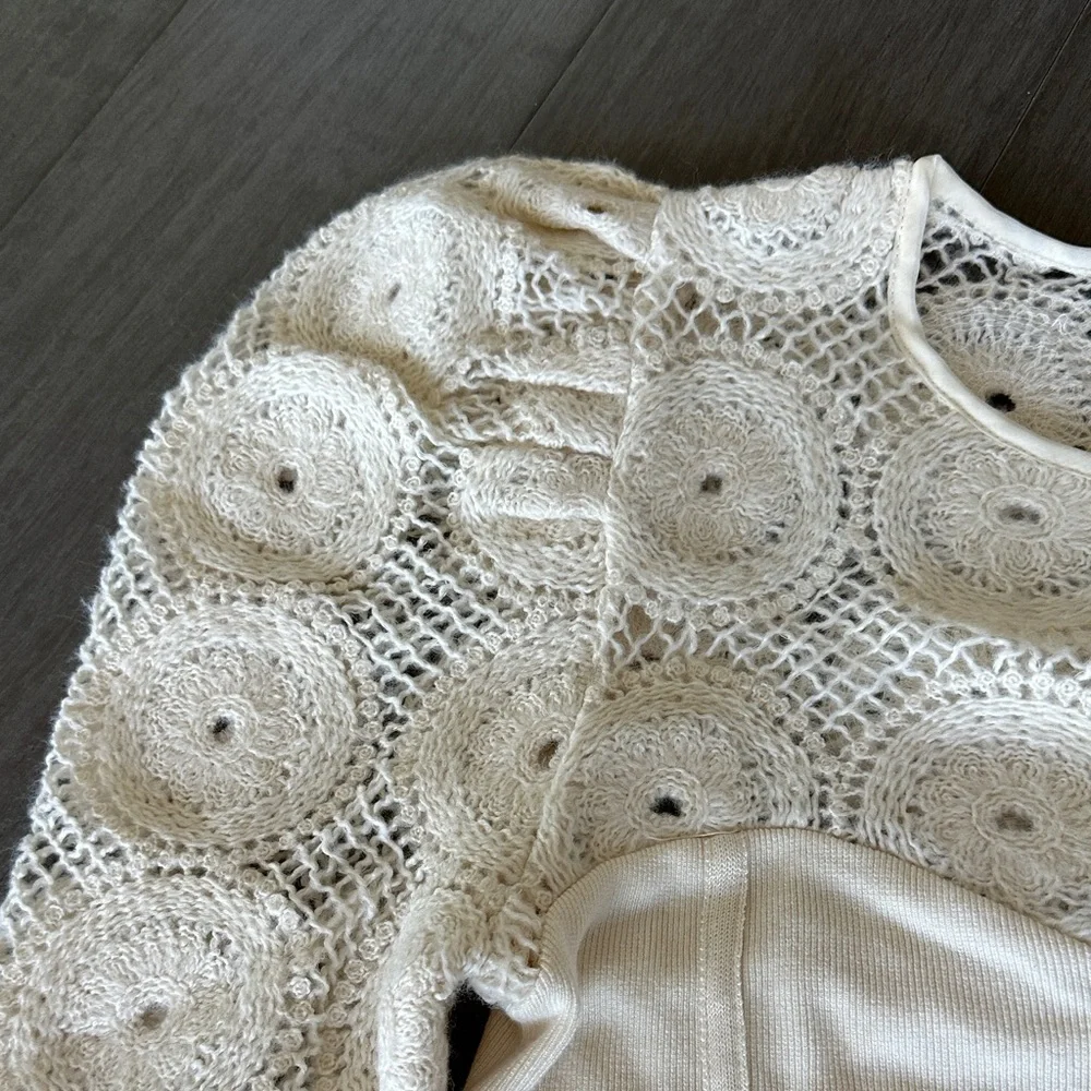 Zara Cream Lace Puff Sleeve Blouse